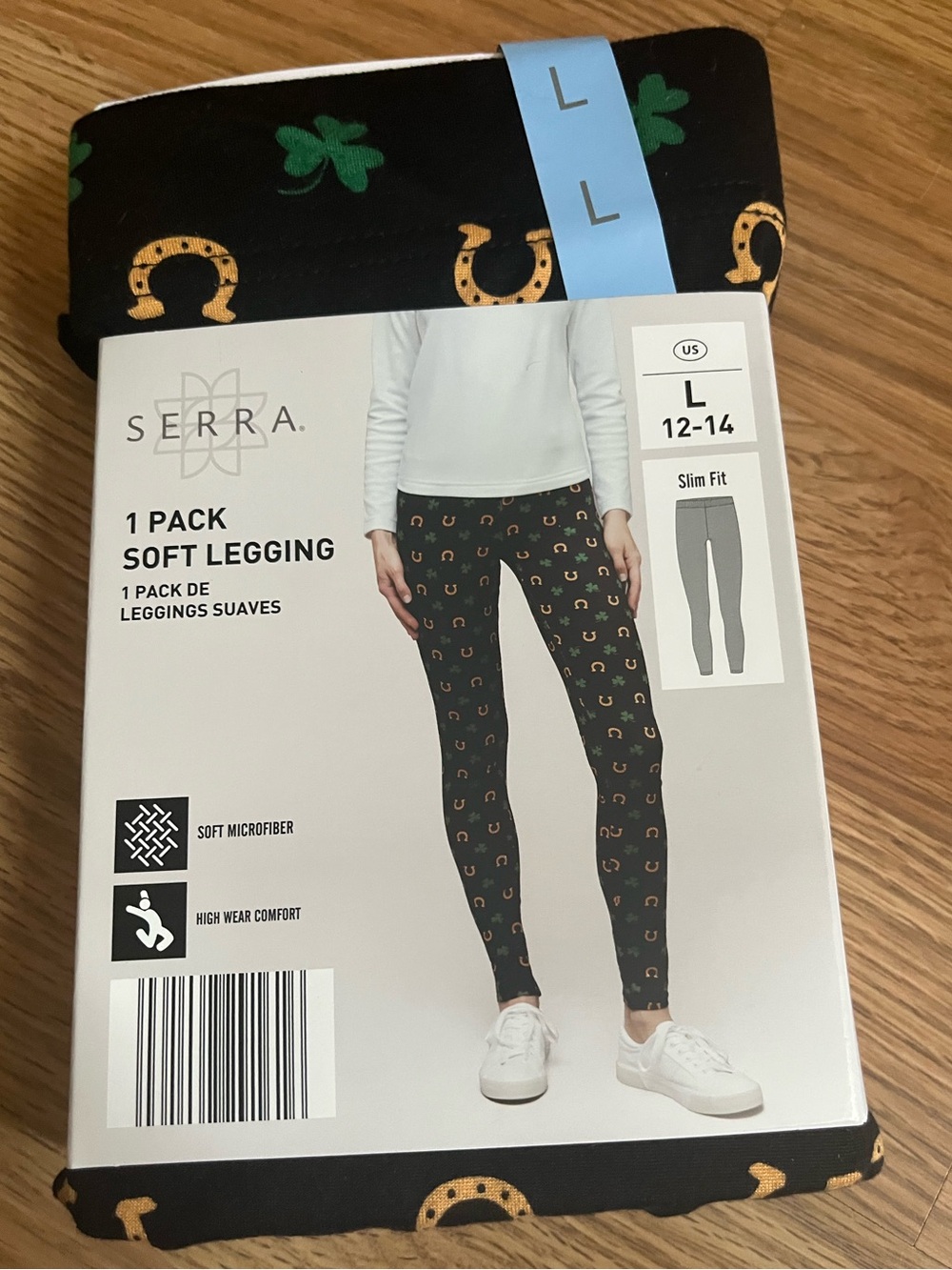 ☘️Serra Black Leggings with Gold Horseshoe and Green Clover Print